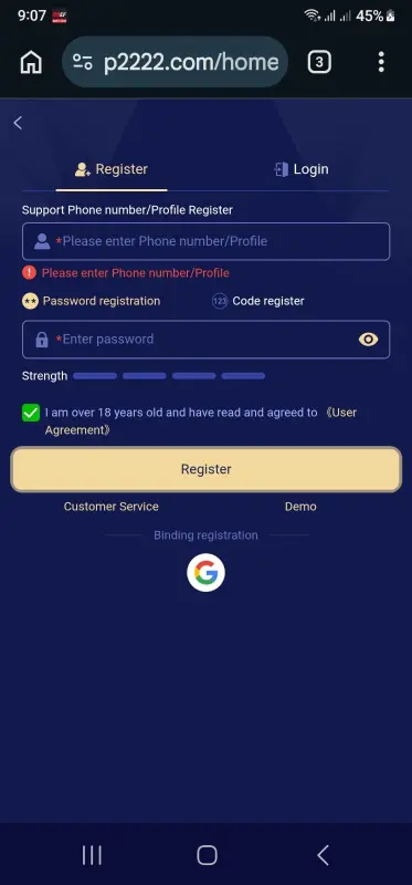 How to Register an Account on P2222 Game