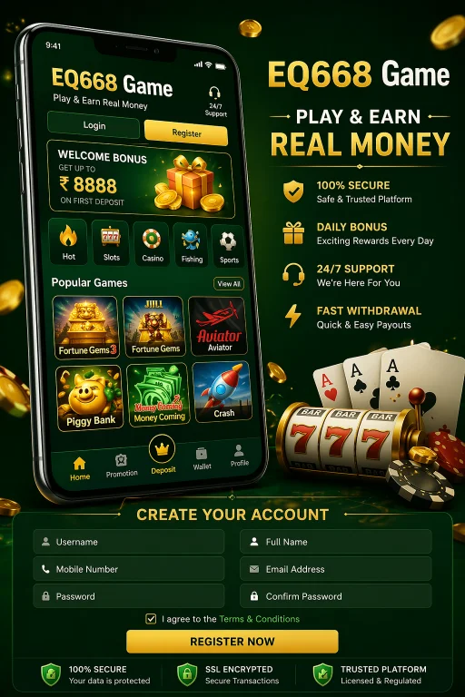 EQ668 Game Registration Interface – Sign Up and Get ₹8888 Bonus