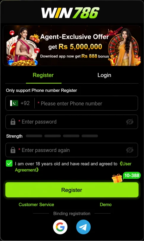 How do you create a 786win Game earning app account