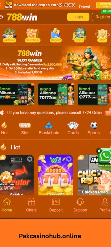 788win Game mobile earning platform interface showing real money gaming dashboard